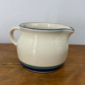 Pfaltzgraff Northwinds Creamer Pitcher VTG 90s Blue Green Band Farmhouse Cottage